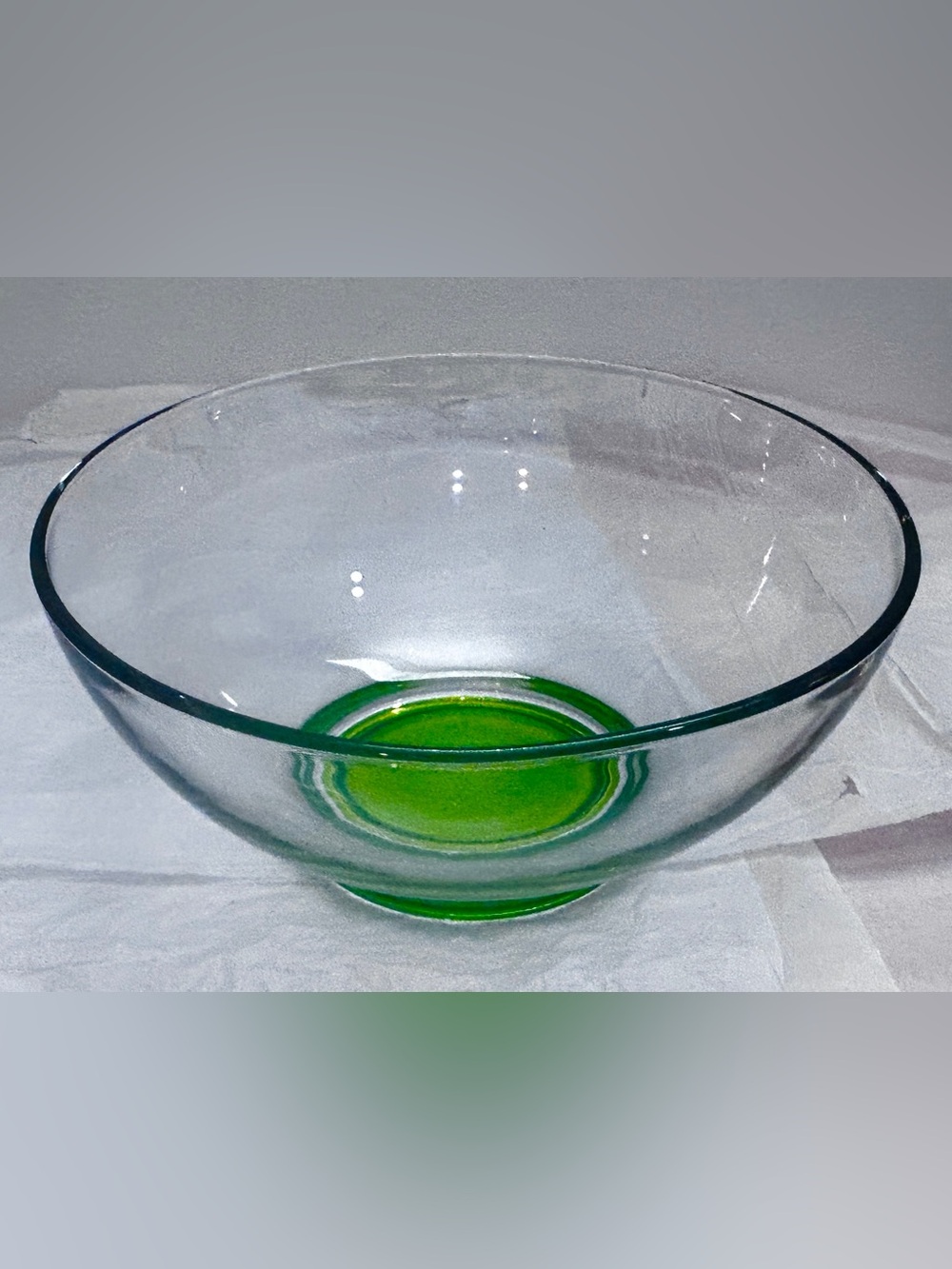 Vintage Turkish Pasabahce Emerald & Clear Glass Footed Bowl MCM Salad Bowl 9.5”